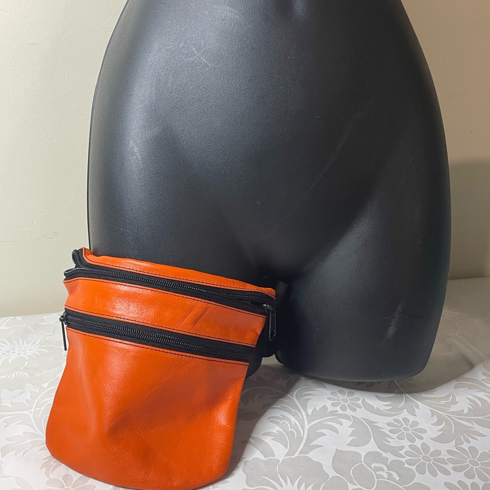 Vintage Genuine Leather Fanny Pack - Burnt Orange Waist Bag - Thigh Pouch@